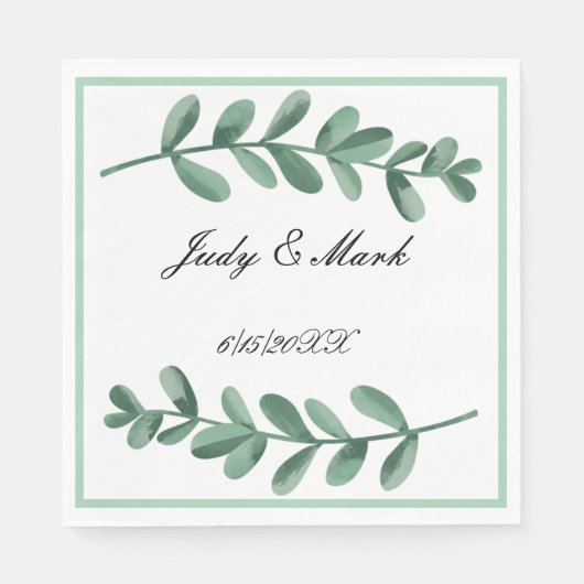エレガントクラシック水の色の緑葉の スタンダードランチョンナプキン (正面)
