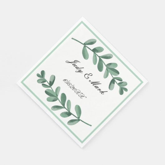 エレガントクラシック水の色の緑葉の スタンダードランチョンナプキン (角)