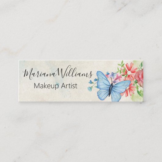 エレガントクラシック水彩蝶メイクアップアーティスト スキニー名刺 (正面)