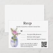 エレガントクラシック水色ピンクフローラ結婚ズ 出欠カード (正面/裏面)