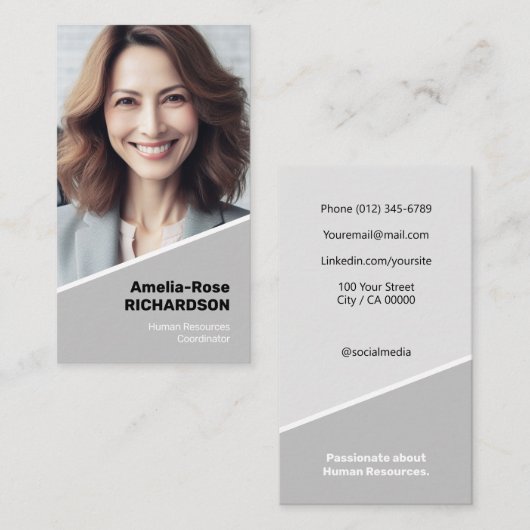 エレガントクラシック求職者ミニマルな上品グレー 名刺 (正面/裏面)