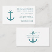 エレガントクラシック深いアクア航海のいかりロゴ 名刺 (正面/裏面)