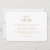 エレガントクラシック白と金ゴールド結婚の 招待状 (正面)