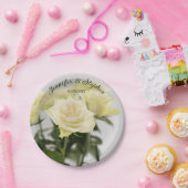 エレガントクラシック白バラ結婚花 ペーパープレート (パーティー)