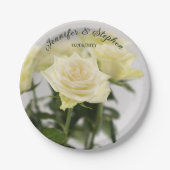 エレガントクラシック白バラ結婚花 ペーパープレート (正面)