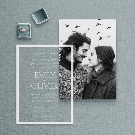 エレガントクラシック白フレームホワイトオーバーレイ結婚ズ アクリル招待状