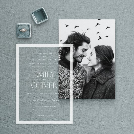 エレガントクラシック白フレームホワイトオーバーレイ結婚ズ アクリル招待状