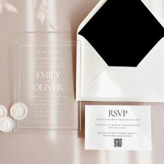 エレガントクラシック白フレームホワイトオーバーレイ結婚ズ アクリル招待状