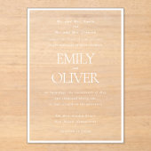 エレガントクラシック白フレームホワイトオーバーレイ結婚ズ アクリル招待状 (正面)