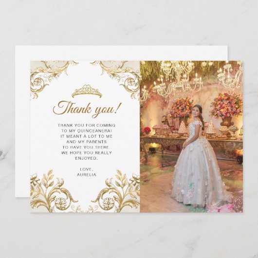 エレガントクラシック白金ゴールド写真キンセアニラ サンキューカード (正面/裏面)