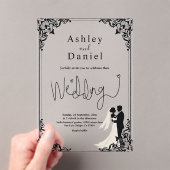 エレガントクラシック白黒カップル結婚ズ アクリル招待状 (インサイチュ (ポータブル))