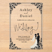 エレガントクラシック白黒カップル結婚ズ アクリル招待状 (正面)