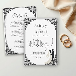 エレガントクラシック白黒カップル結婚ズ 招待状