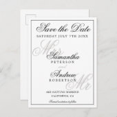 エレガントクラシック白黒スクリプト日付の保存 案内ポストカード (正面/裏面)