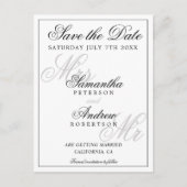 エレガントクラシック白黒スクリプト日付の保存 案内ポストカード (正面)