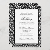 エレガントクラシック白黒ダマスクブライダルシャワー 招待状 (正面/裏面)