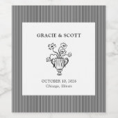 エレガントクラシック白黒ハンドドロー結婚ズ ワインラベル (シングルラベル)