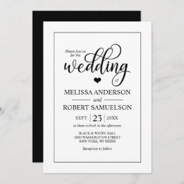 エレガントクラシック白黒ハート結婚スクリプト 招待状