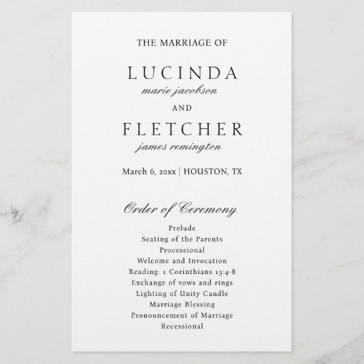 エレガントクラシック白黒フォーマル結婚式 プログラム (正面)