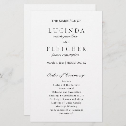 エレガントクラシック白黒フォーマル結婚式 プログラム (正面/裏面)