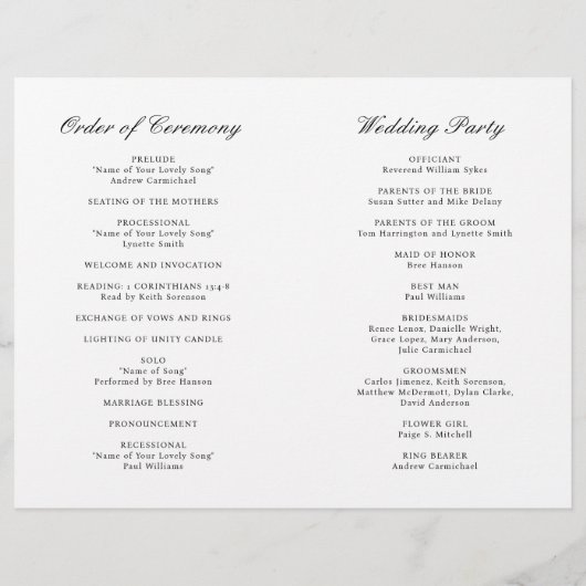 エレガントクラシック白黒フォーマル結婚式 プログラム (裏面)