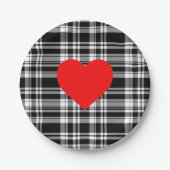 エレガントクラシック白黒格子状赤いハート詳細 ペーパープレート (正面)