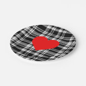 エレガントクラシック白黒格子状赤いハート詳細 ペーパープレート (アングル)