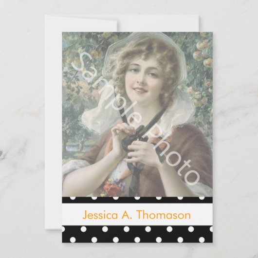 エレガントクラシック白黒水玉模様卒業 招待状 (裏面)