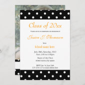 エレガントクラシック白黒水玉模様卒業 招待状 (正面/裏面)