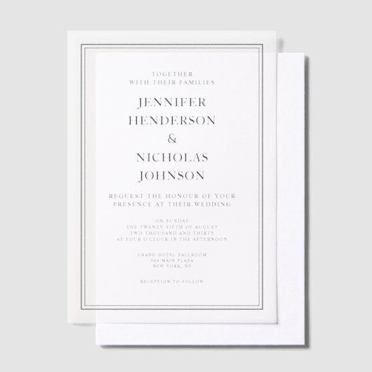 エレガントクラシック白黒結婚の ベラム紙招待状 (オフセット)