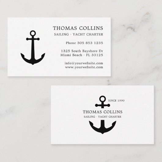 エレガントクラシック白黒航海のいかりロゴ 名刺 (正面/裏面)