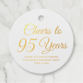 エレガントクラシック箔仕上げの「Cheers to 95 Years」ゴールド フェイバータグ