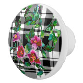 エレガントクラシック紅水色フローラ白黒 セラミックノブ (右)