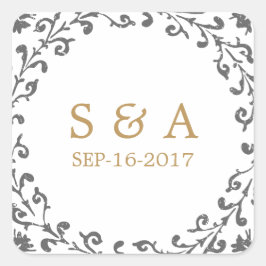 エレガントクラシック素朴ヴィンテージ結婚式モノグラム スクエアシール