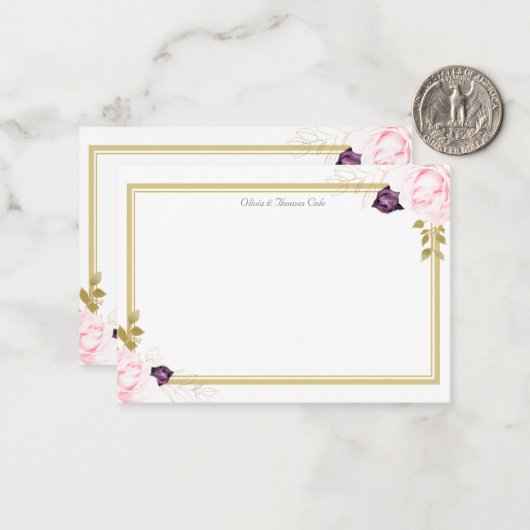 エレガントクラシック素朴金ゴールドフ結婚レームのカップル ノートカード (正面/裏面インサイチュ)