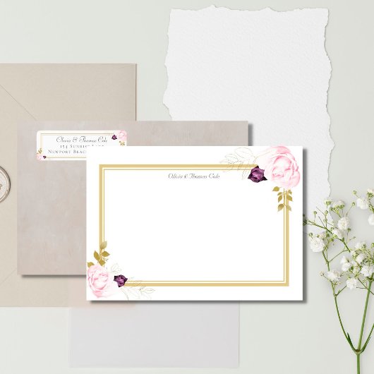 エレガントクラシック素朴金ゴールドフ結婚レームのカップル ノートカード