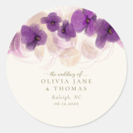 エレガントクラシック紫オーキッド金ゴールド結婚フローラ ラウンドシール