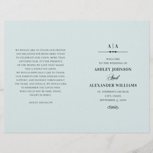 エレガントクラシック結婚の。青いプログラムを折り曲げ (正面)