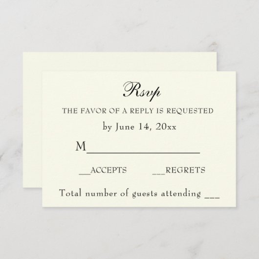 エレガントクラシック結婚アイボリーのクラシックRSVPカード 出欠カード (正面/裏面)