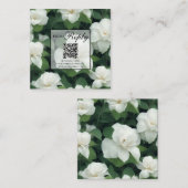 エレガントクラシック緑の白花模様QRコード エンクロージャーカード (正面/裏面)