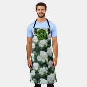 エレガントクラシック緑植物白フローラ エプロン (着用した状態)