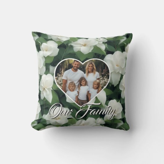 エレガントクラシック緑植物白フローラ クッション (正面)