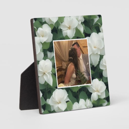 エレガントクラシック緑植物白フローラ フォトプラーク (正面)