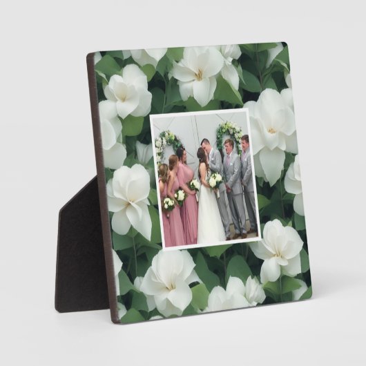 エレガントクラシック緑植物白フローラ フォトプラーク (正面)