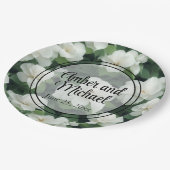 エレガントクラシック緑植物白フローラ ペーパープレート (アングル)