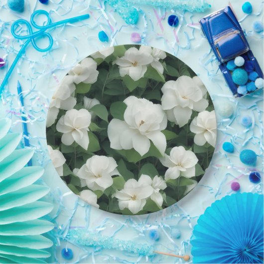 エレガントクラシック緑植物白フローラ ペーパープレート (パーティー)