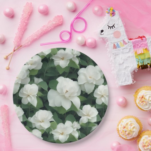 エレガントクラシック緑植物白フローラ ペーパープレート (パーティー)