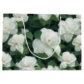 エレガントクラシック緑植物白フローラ ラージペーパーバッグ (裏面)