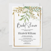 エレガントクラシック縁ど金ゴールド&グリーンブライダルシャワー 招待状 (正面)