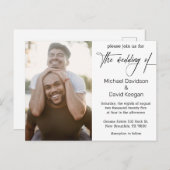 エレガントクラシック脚本のゲイ結婚の写真 インビテーションポストカード (正面/裏面)